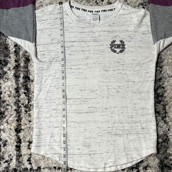 PINK Victoria's Secret Cream Sweatshirt with Color Block Sleeves - Picture 5 of 9